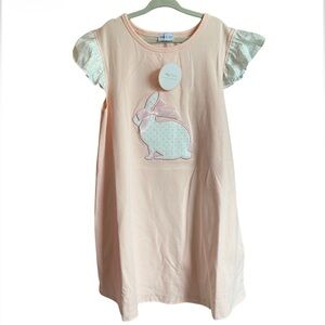 Abby & Evie Pink Dress Appliqué Bunny Swiss Dot Ruffled Cap Sleeves size 7 NWT